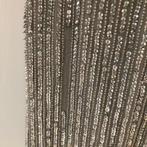 Adrianna Papell Size 4 Formal Silver Sequined & Beaded Blouson Tank Dress - Picture 9 of 12